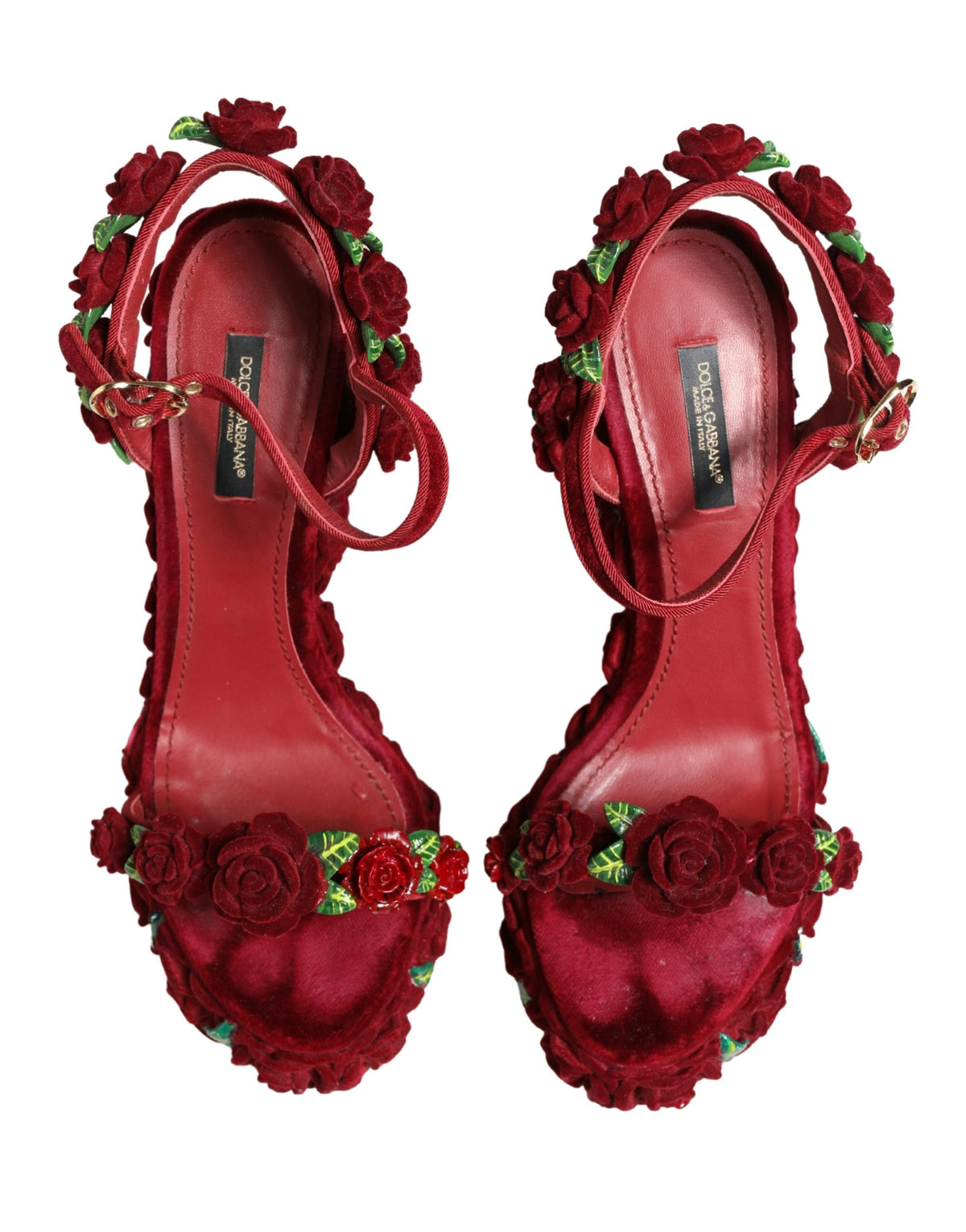 Dolce & Gabbana Red Rose Embellished Platform Sandals