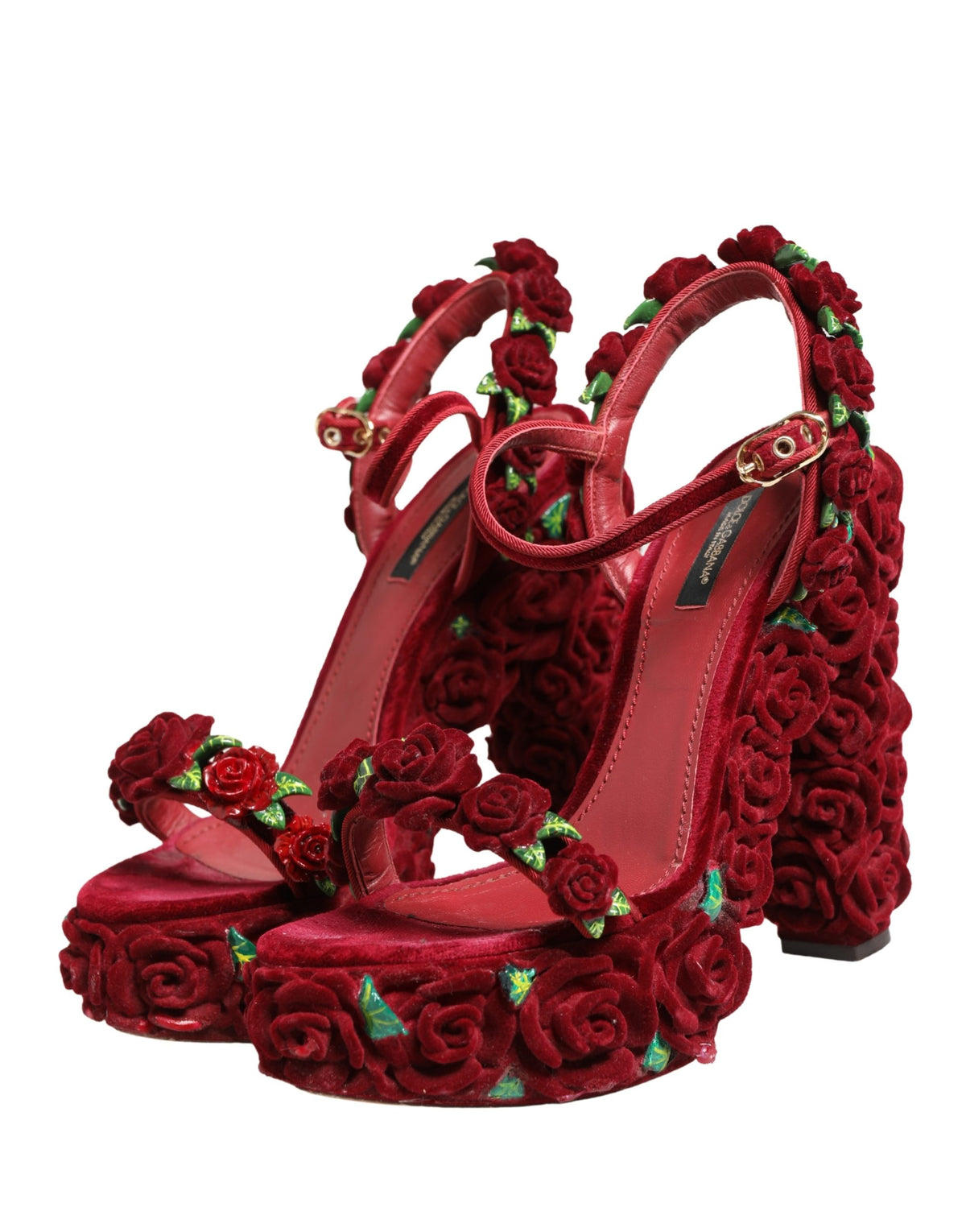 Dolce & Gabbana Red Rose Embellished Platform Sandals