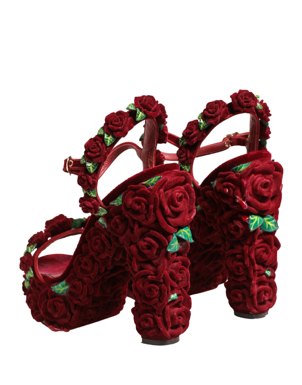 Dolce & Gabbana Red Rose Embellished Platform Sandals