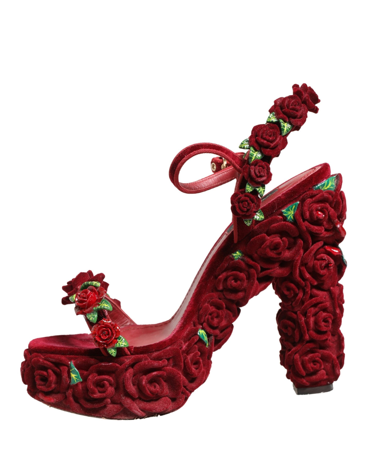 Dolce & Gabbana Red Rose Embellished Platform Sandals