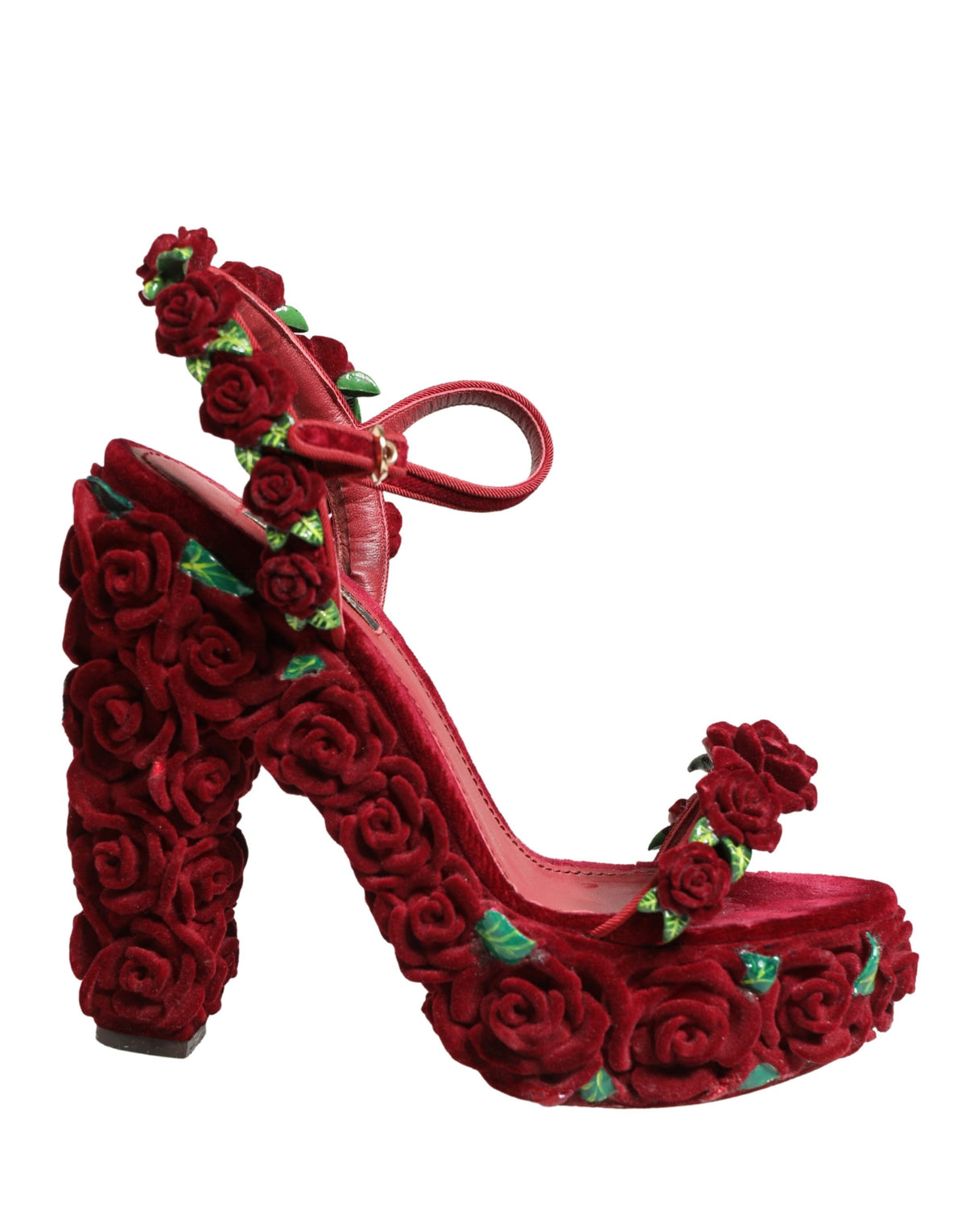 Dolce & Gabbana Red Rose Embellished Platform Sandals