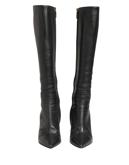 Dolce & Gabbana Black Leather Heels Knee High Boots