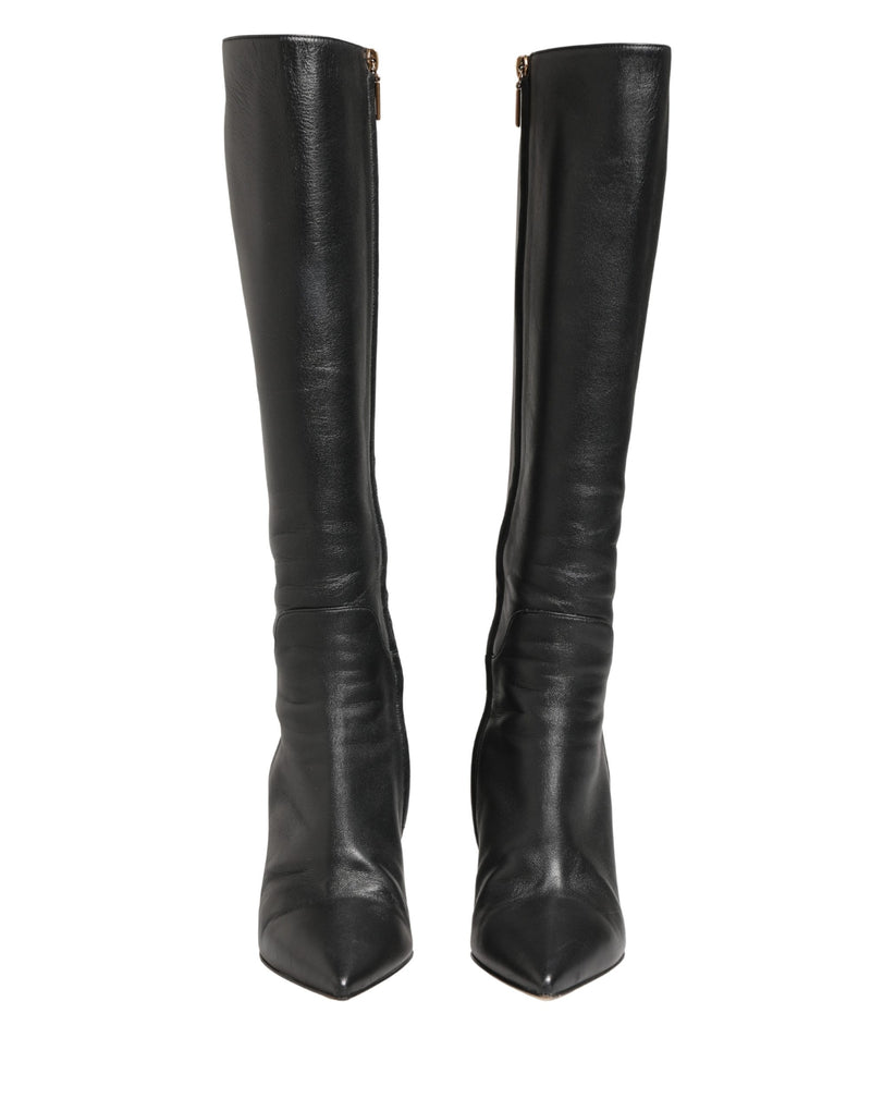 Dolce & Gabbana Black Leather Heels Knee High Boots
