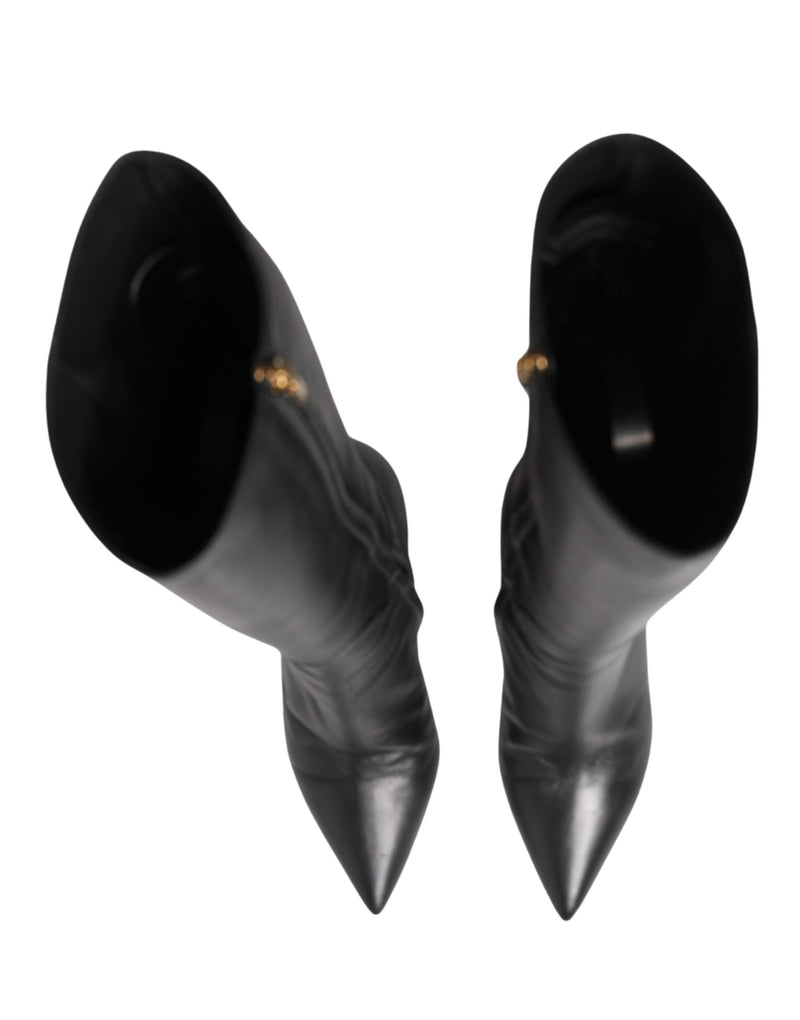 Dolce & Gabbana Black Leather Heels Knee High Boots