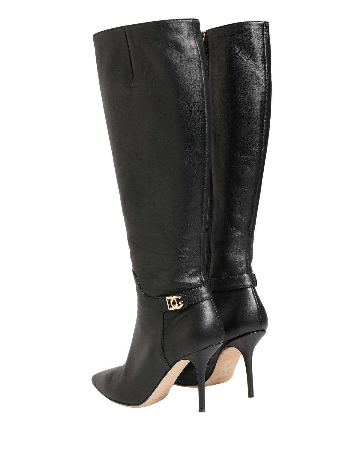 Dolce & Gabbana Black Leather Heels Knee High Boots