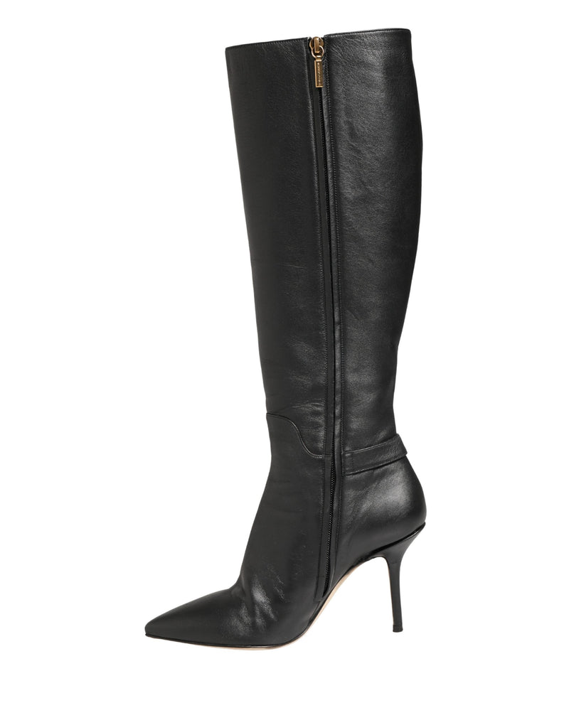 Dolce & Gabbana Black Leather Heels Knee High Boots