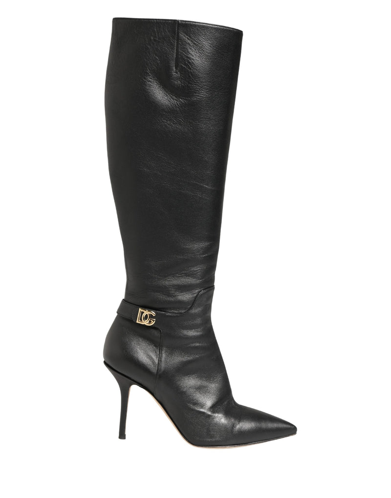 Dolce & Gabbana Black Leather Heels Knee High Boots