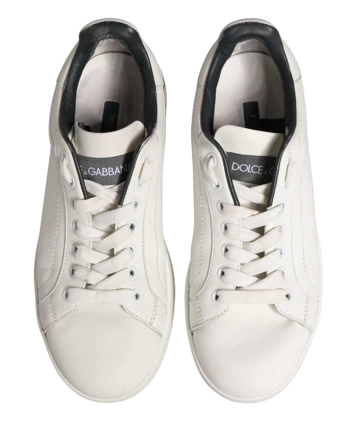 Dolce & Gabbana Portofino White Black Leather Sneakers