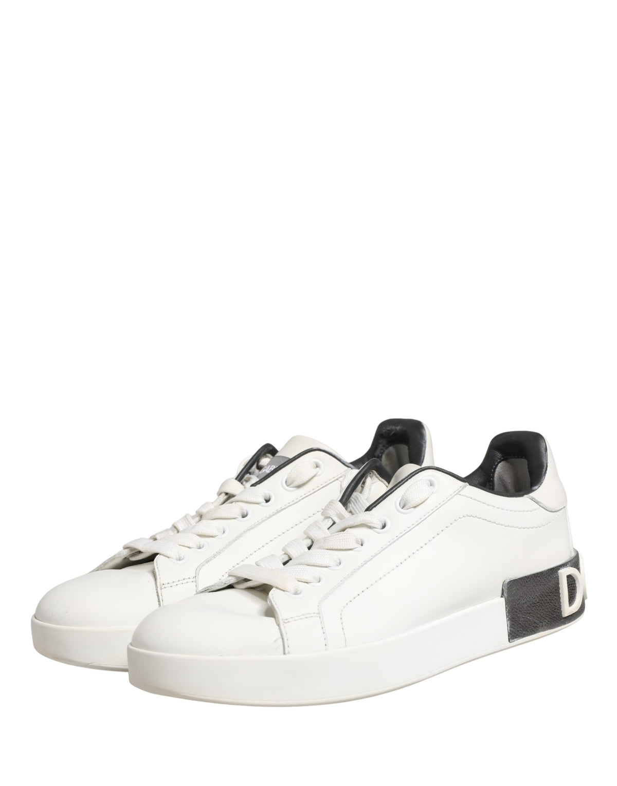 Dolce & Gabbana Portofino White Black Leather Sneakers