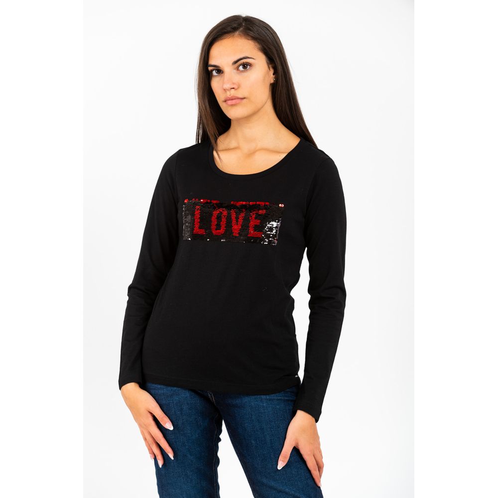 Gas Black Cotton Long Sleeve T-Shirt for Women