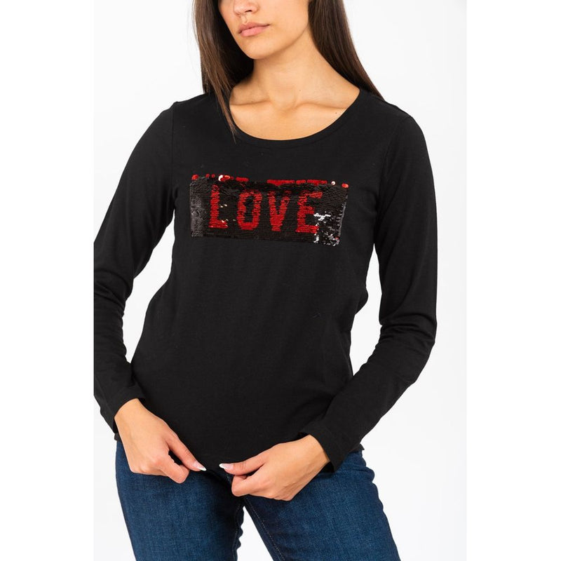 Gas Black Cotton Long Sleeve T-Shirt for Women