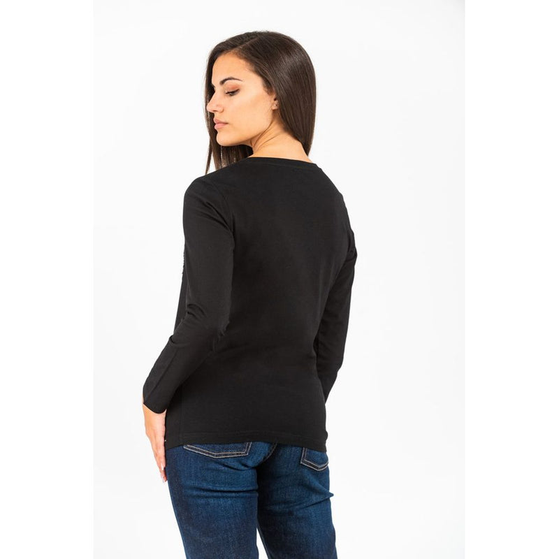 Gas Black Cotton Long Sleeve T-Shirt for Women