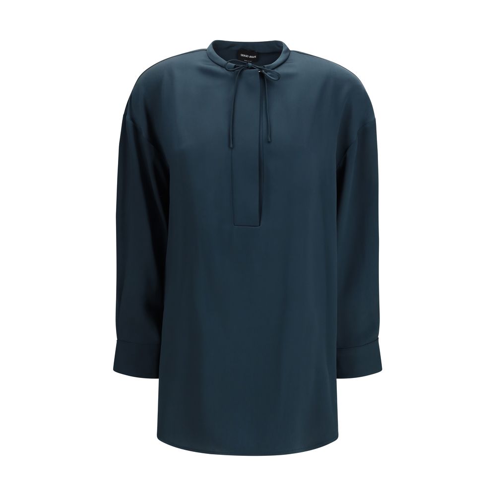 Giorgio Armani Blue Silk Blouse - Lavallière Design