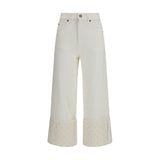 Tory Burch T Monogram Contrast Cuff Straight-Leg Jeans - White
