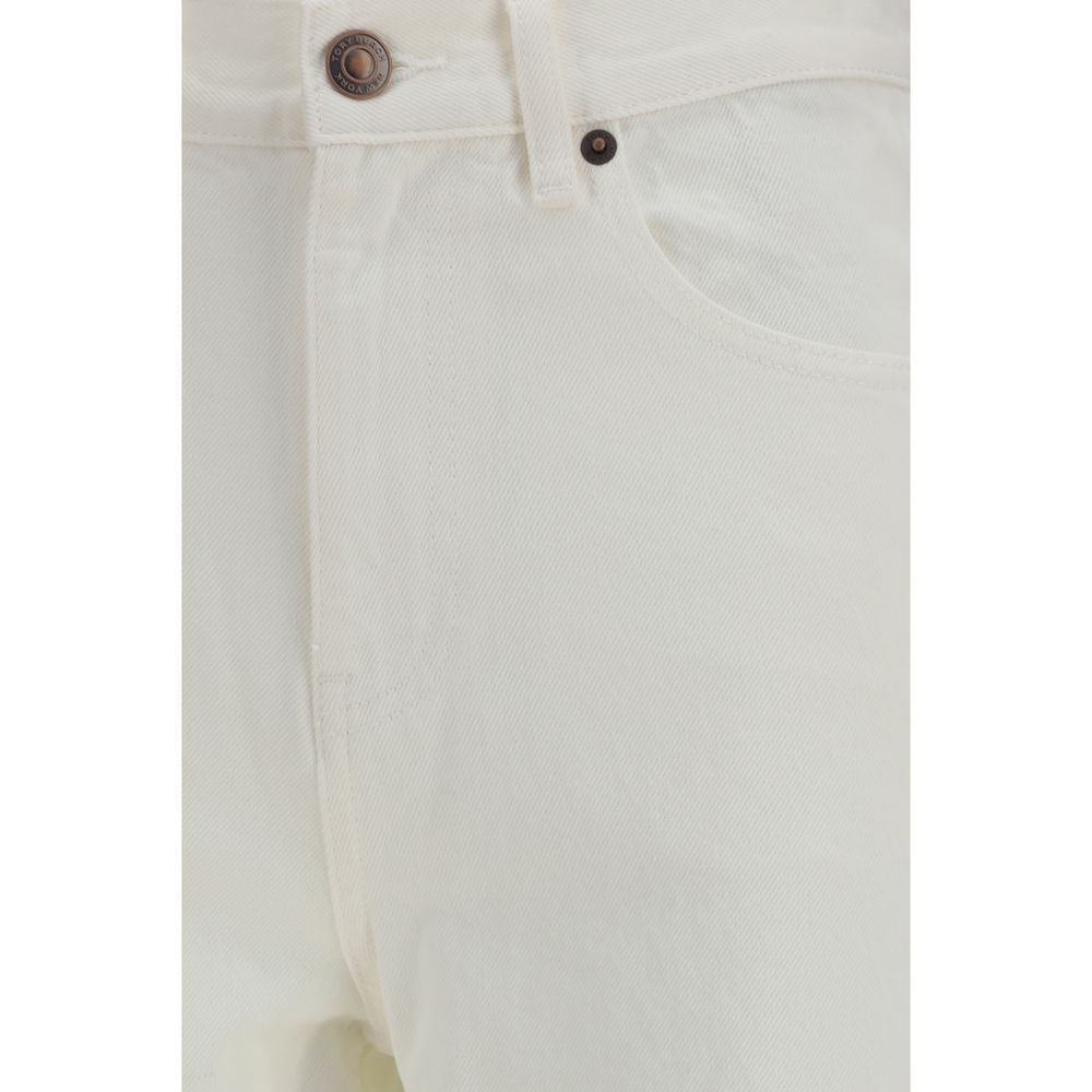Tory Burch T Monogram Contrast Cuff Straight-Leg Jeans - White