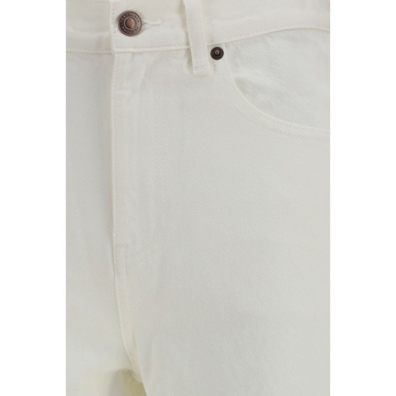 Tory Burch White Cotton T Monogram Contrast Cuff Straight-Leg Jeans