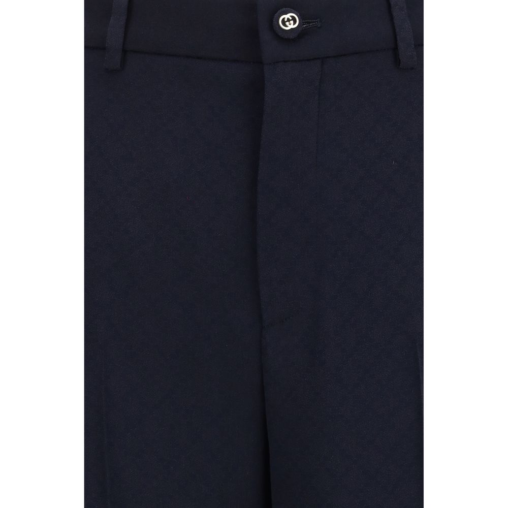 Gucci Blue Viscose Diamond-Jacquard Casual Pants