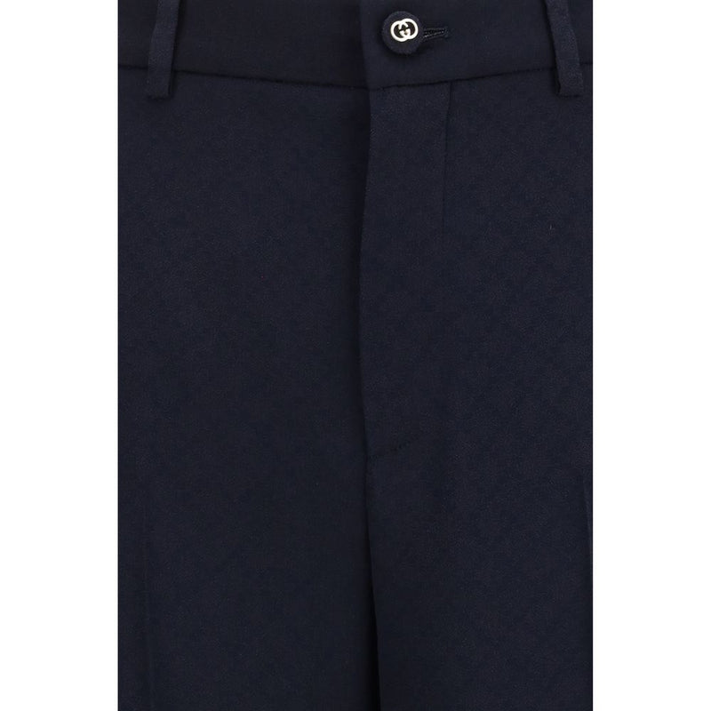 Gucci Blue Viscose Diamond-Jacquard Casual Pants