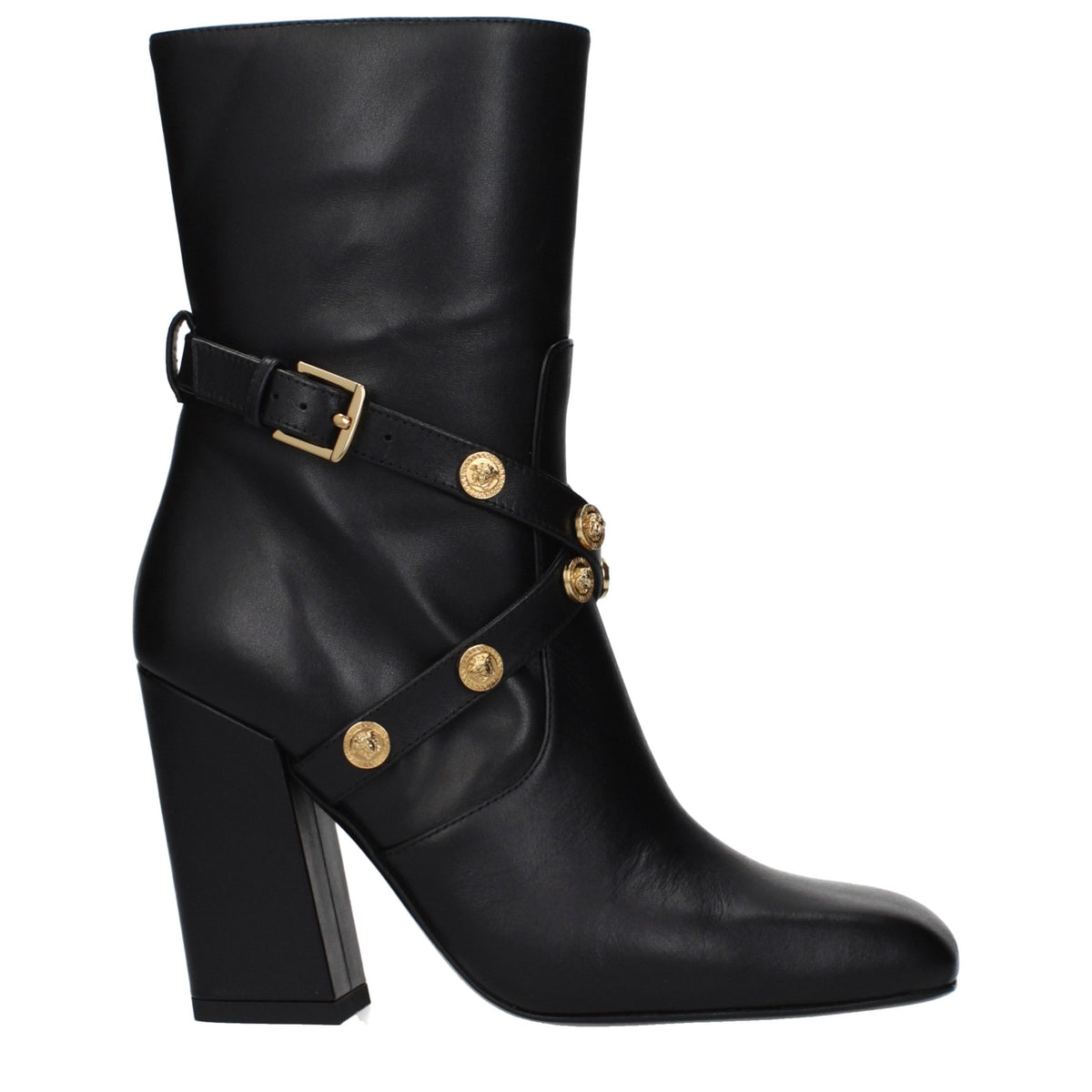 Versace Black Leather Ankle Boots for Women