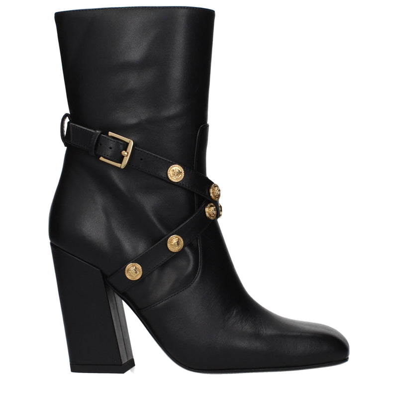 Versace Black Leather Ankle Boots for Women