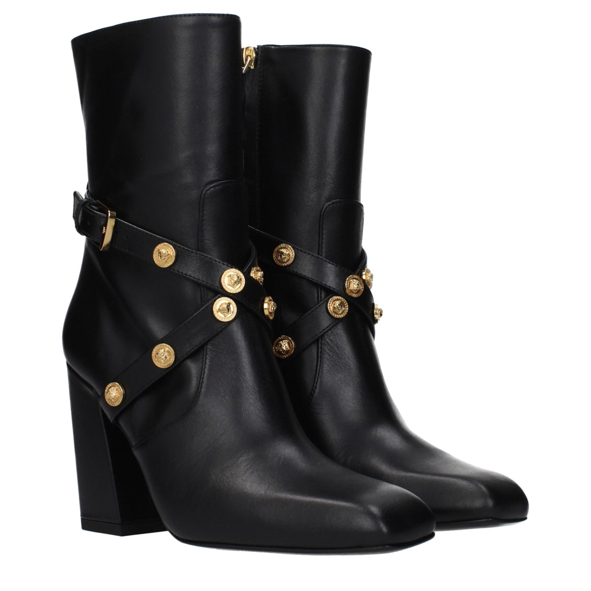 Versace Black Leather Ankle Boots for Women