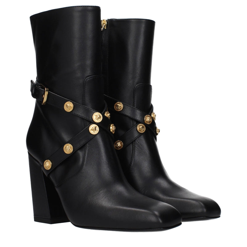 Versace Black Leather Ankle Boots for Women