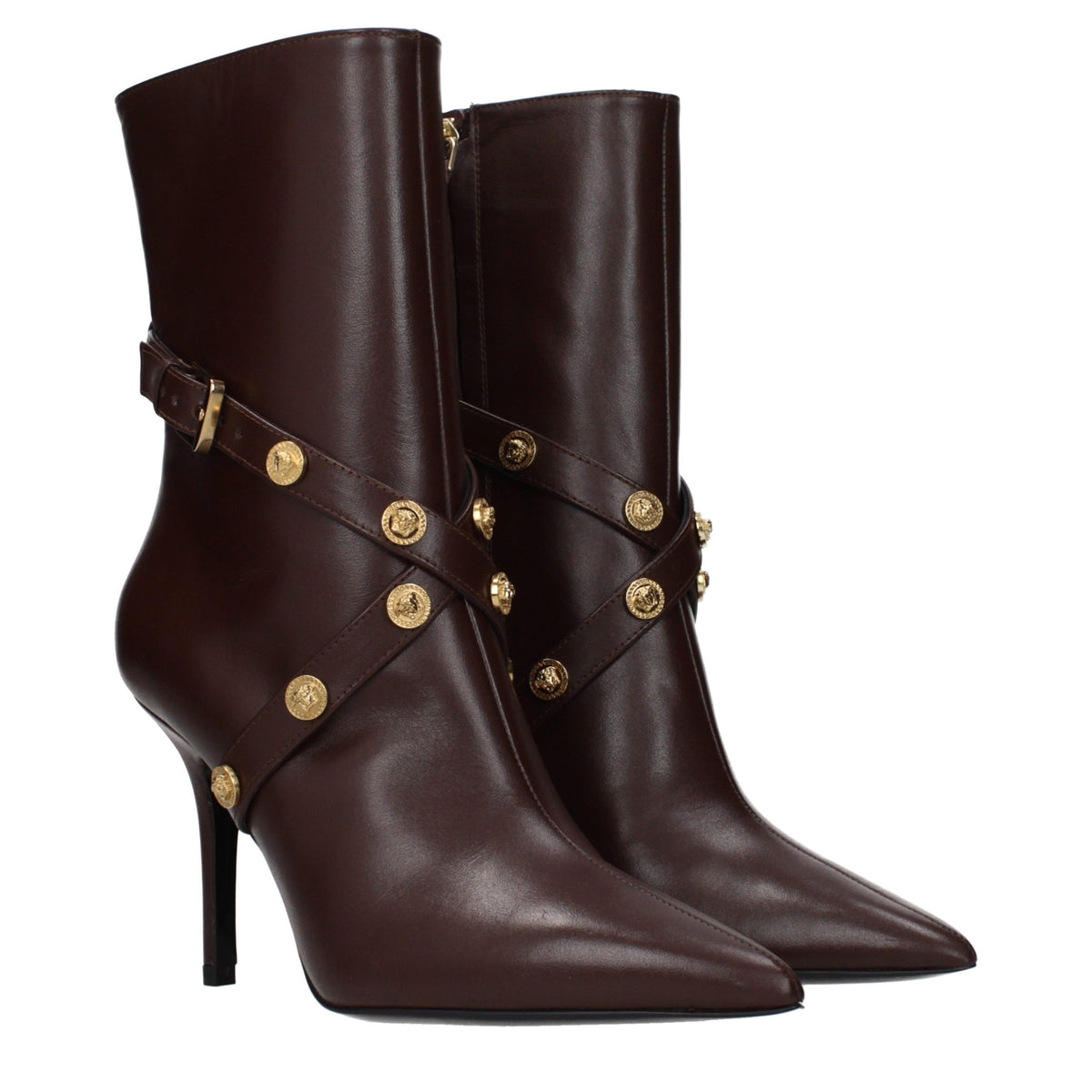 Versace Brown Leather Ankle Boots for Women