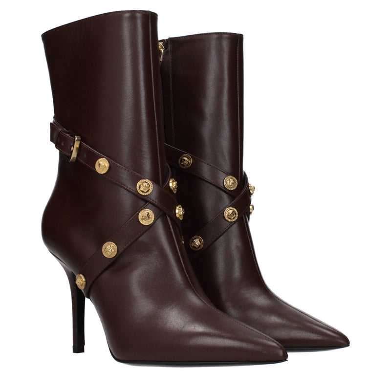 Versace Brown Leather Ankle Boots for Women