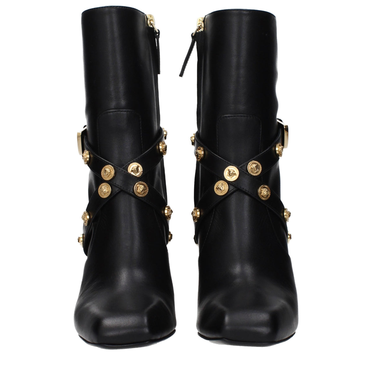 Versace Black Leather Ankle Boots for Women