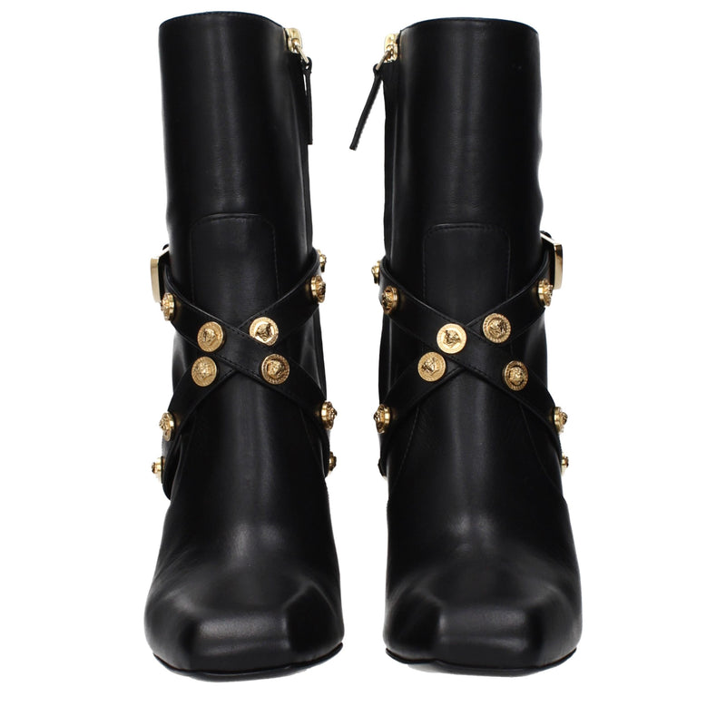 Versace Black Leather Ankle Boots for Women