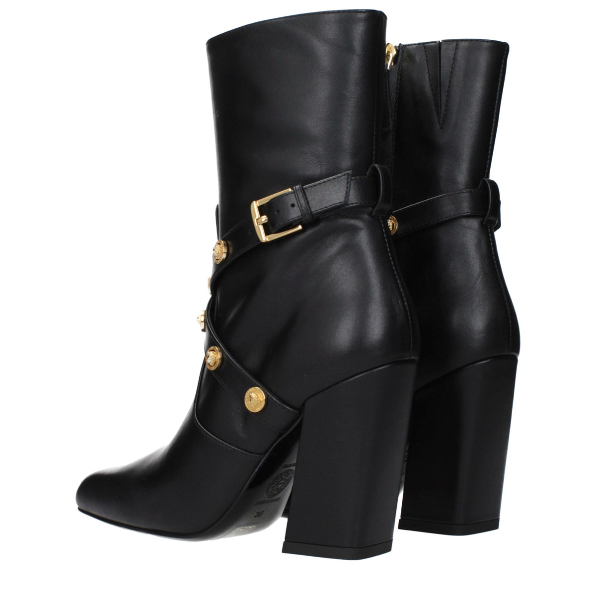 Versace Black Leather Ankle Boots for Women