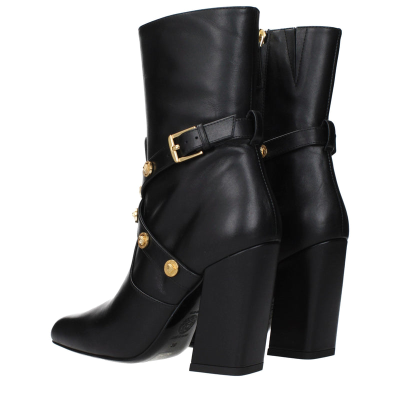 Versace Black Leather Ankle Boots for Women