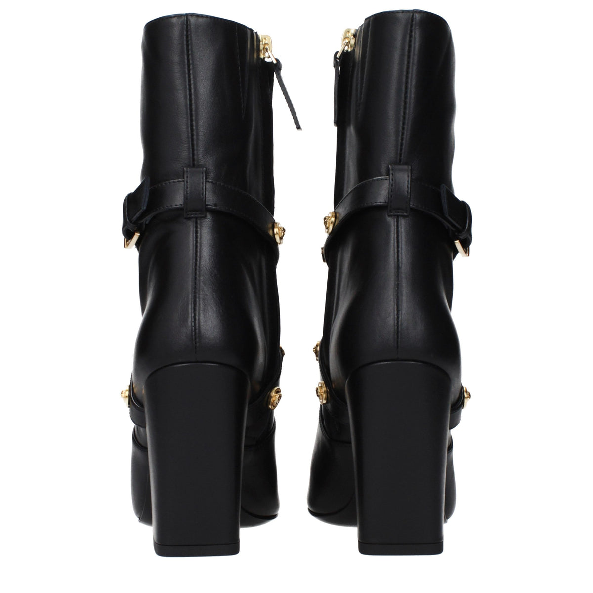 Versace Black Leather Ankle Boots for Women