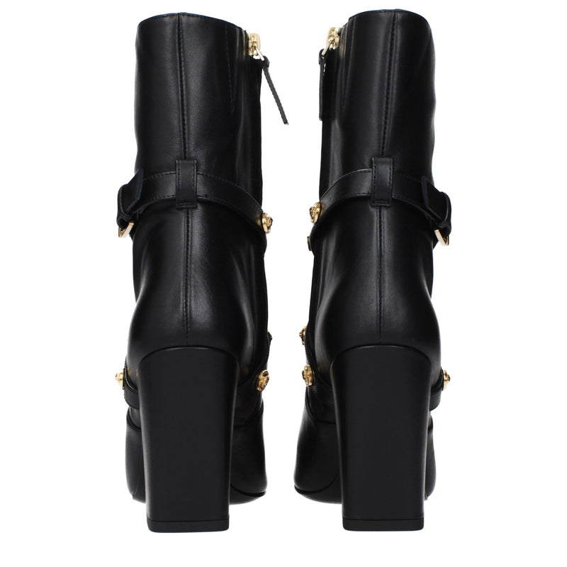 Versace Black Leather Ankle Boots for Women