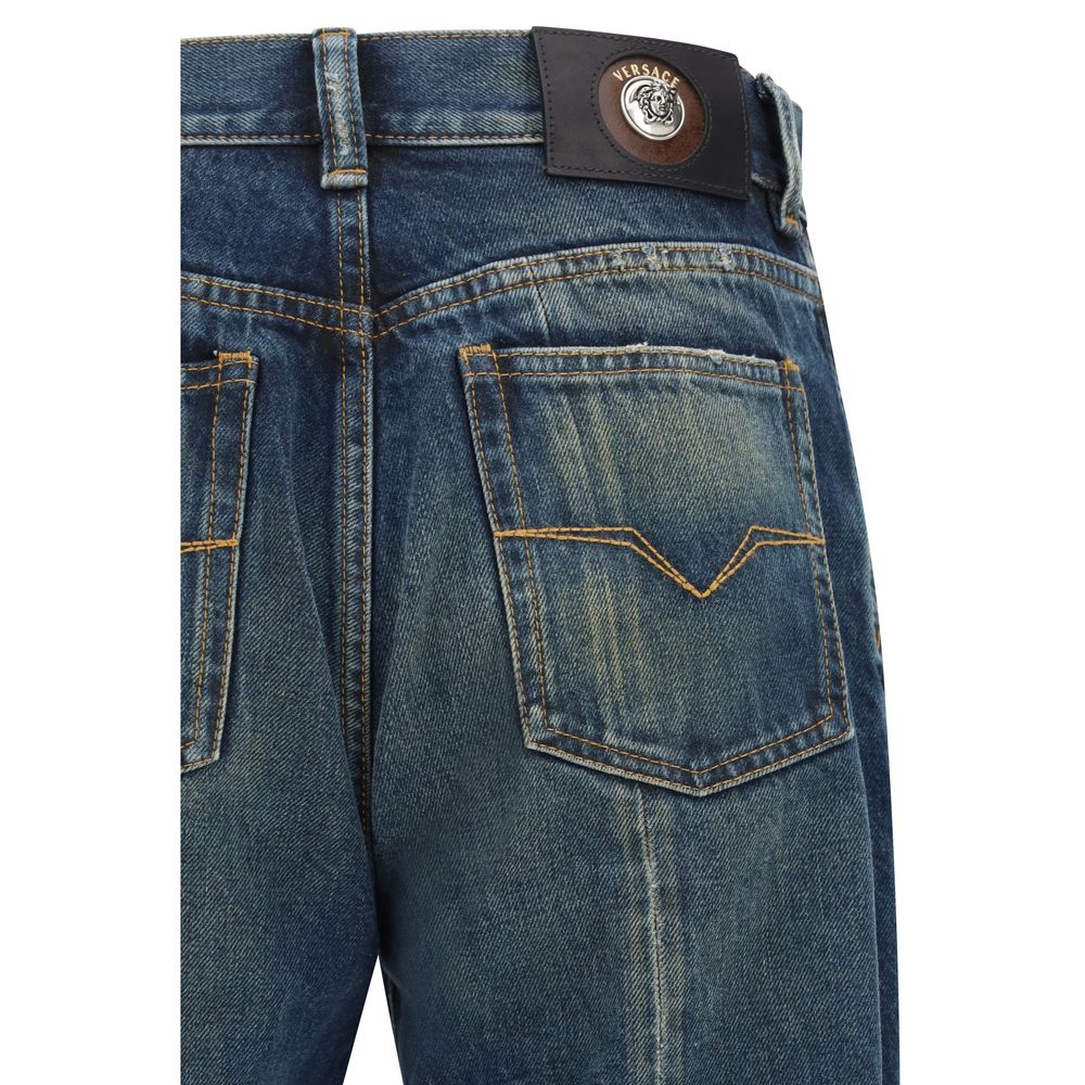 Jean droit bleu en coton Versace