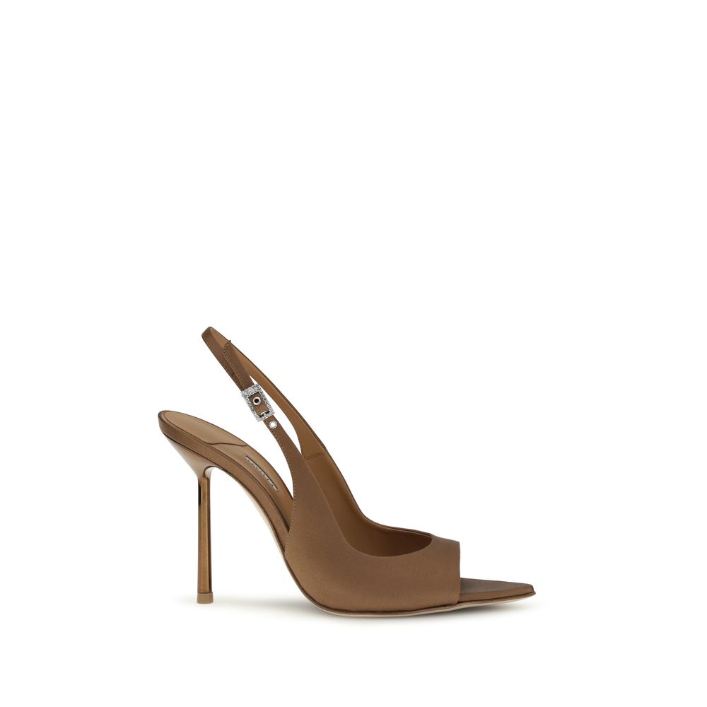 LE SILLA Bella Chanel Brown Silk Stiletto Heel Sandals
