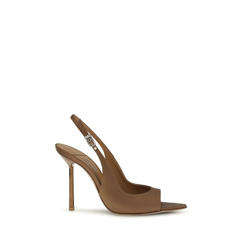 LE SILLA Bella Chanel Brown Silk Stiletto Heel Sandals