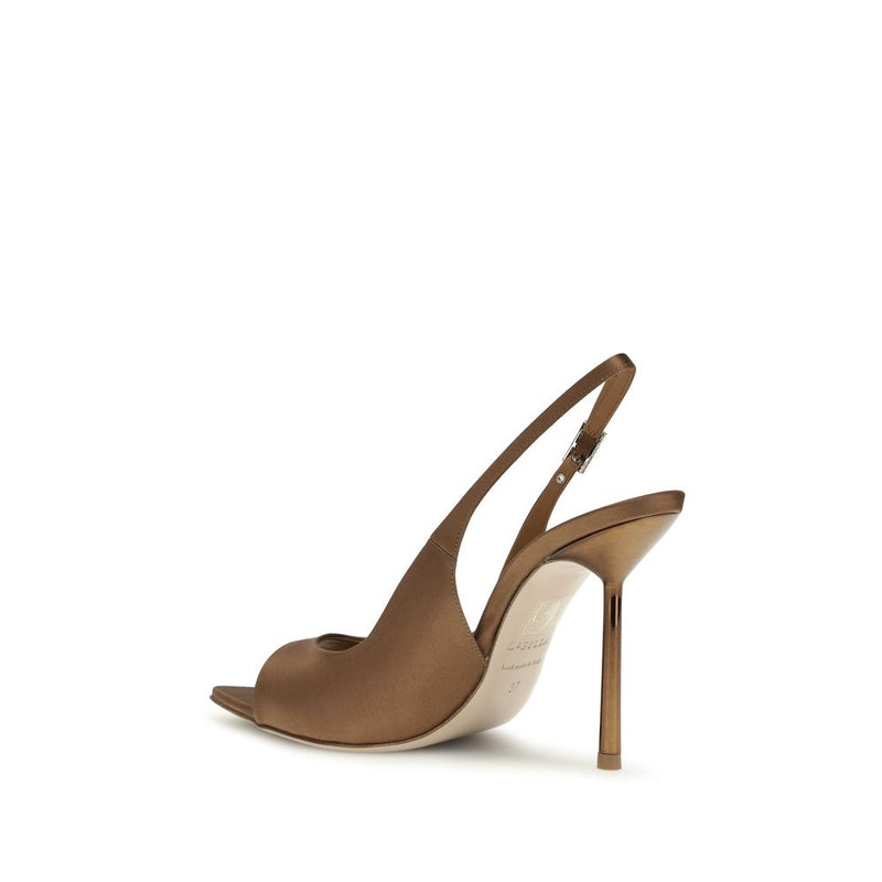 LE SILLA Bella Chanel Brown Silk Stiletto Heel Sandals