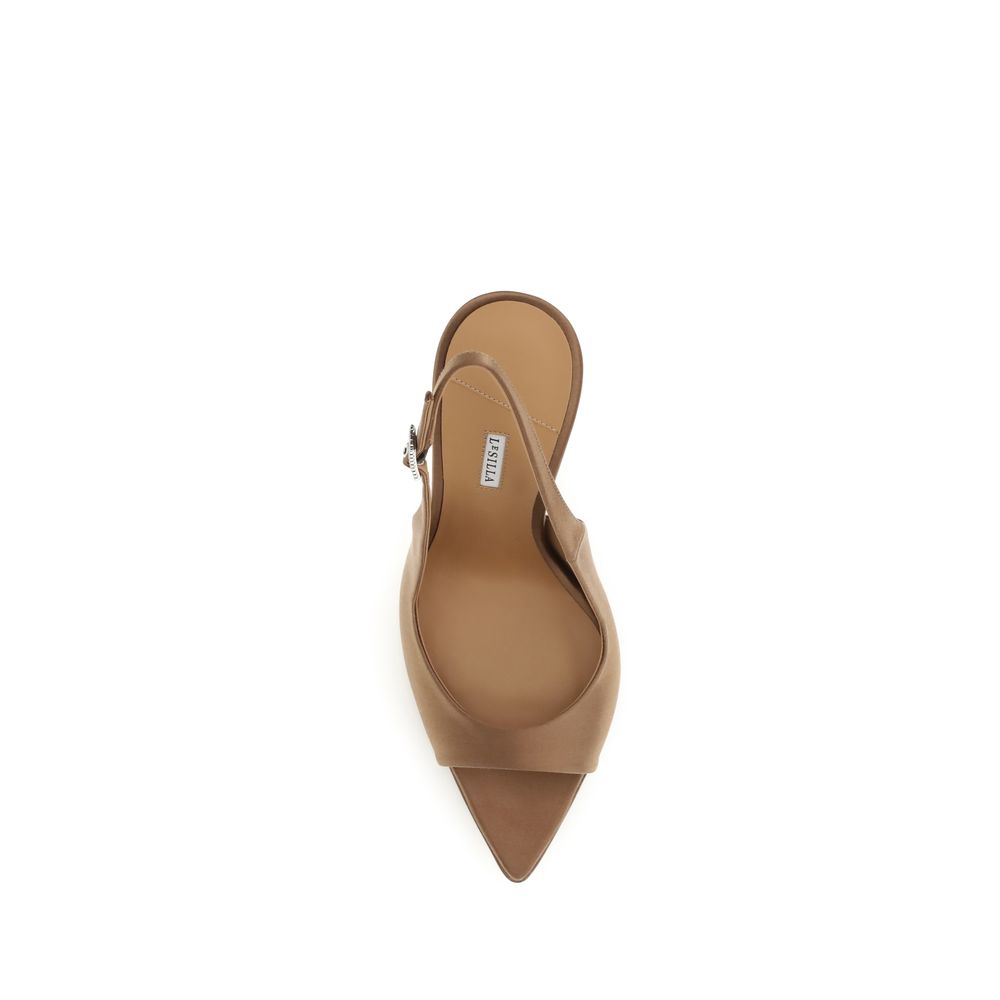 LE SILLA Bella Chanel Brown Silk Stiletto Heel Sandals