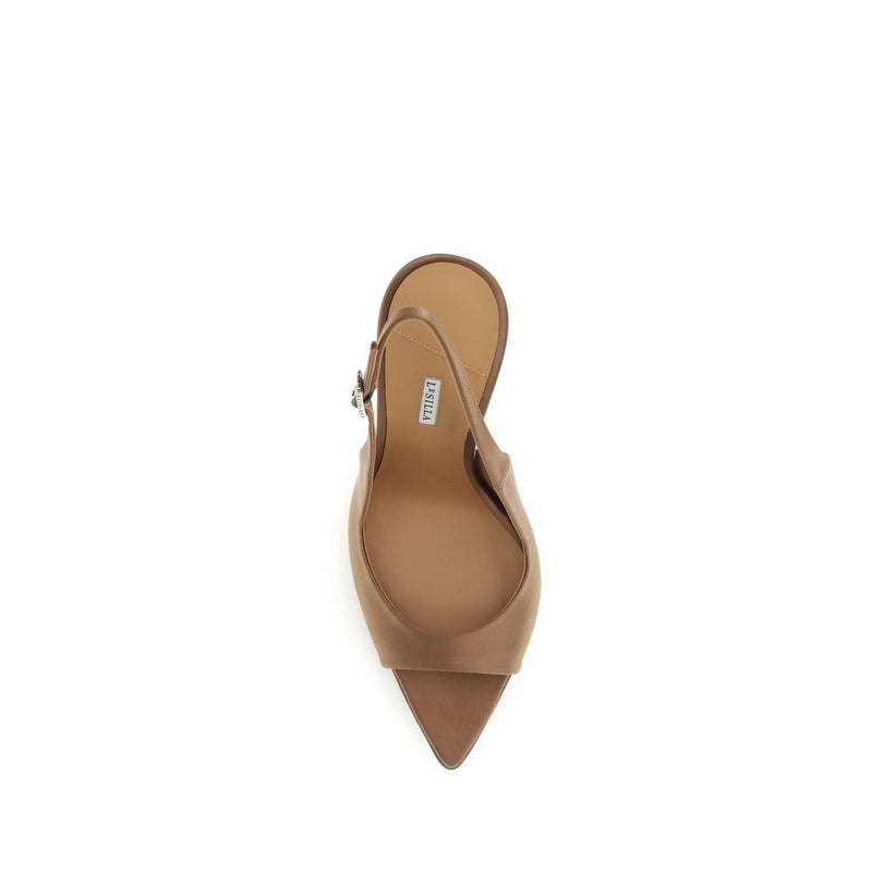 LE SILLA Bella Chanel Brown Silk Stiletto Heel Sandals
