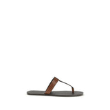 Saint Laurent Brown Calf Leather Bos Taurus Flip-Flop Sandals