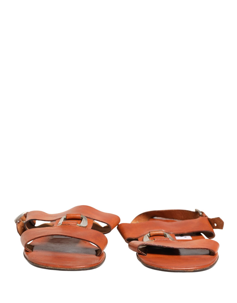 Dolce & Gabbana Brown Leather Flat Sandals - Authentic Collaboration