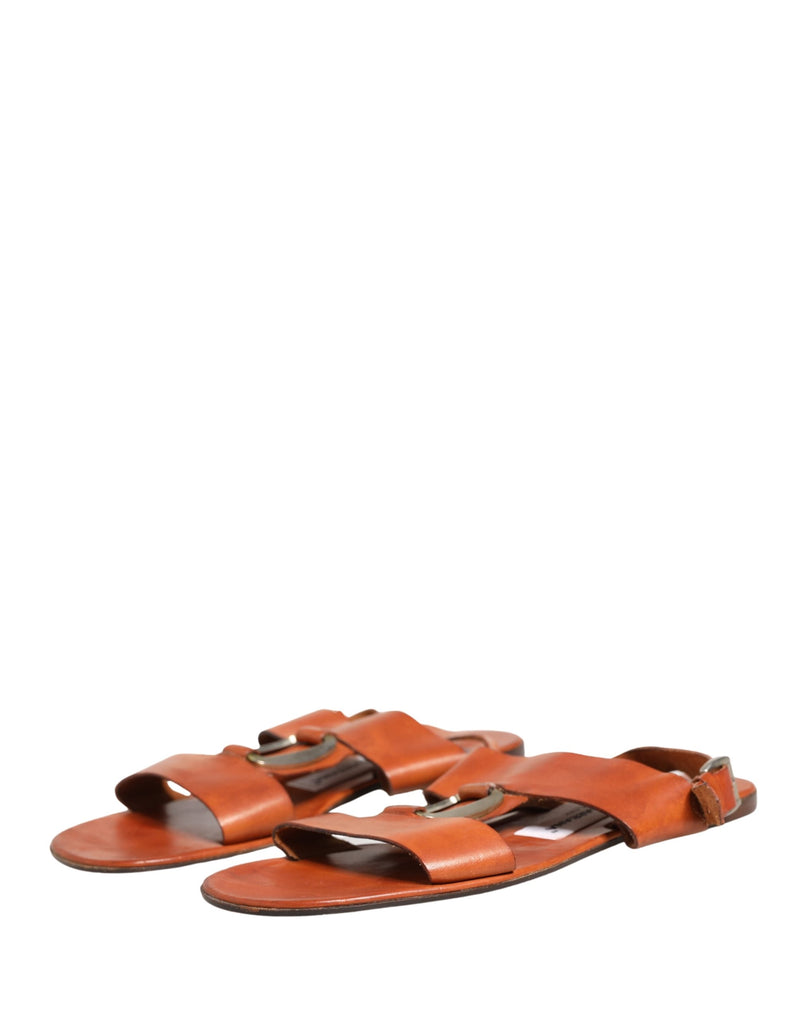 Dolce & Gabbana Brown Leather Flat Sandals - Authentic Collaboration