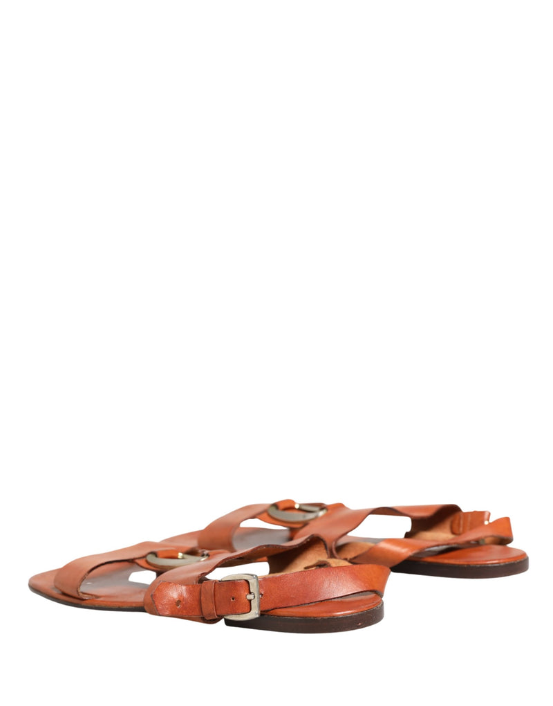 Dolce & Gabbana Brown Leather Flat Sandals - Authentic Collaboration