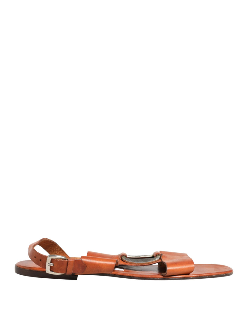 Dolce & Gabbana Brown Leather Flat Sandals - Authentic Collaboration