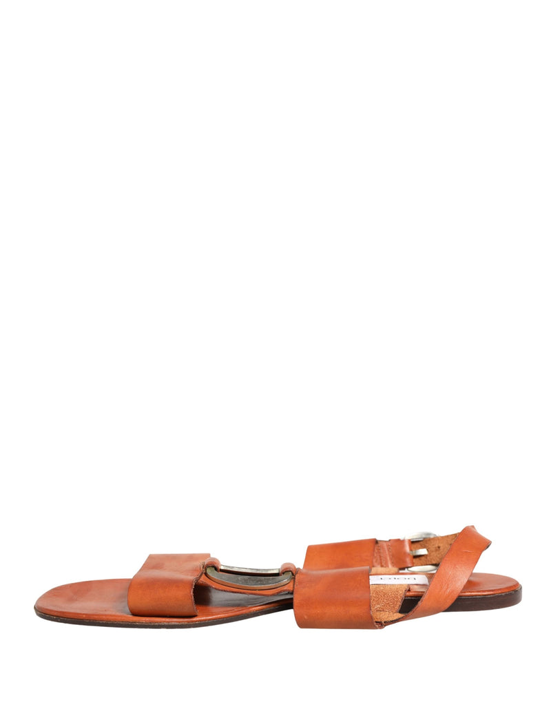 Dolce & Gabbana Brown Leather Flat Sandals - Authentic Collaboration