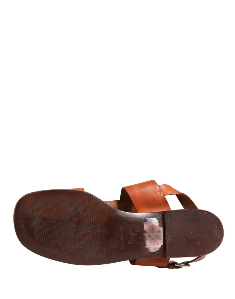 Dolce & Gabbana Brown Leather Flat Sandals - Authentic Collaboration