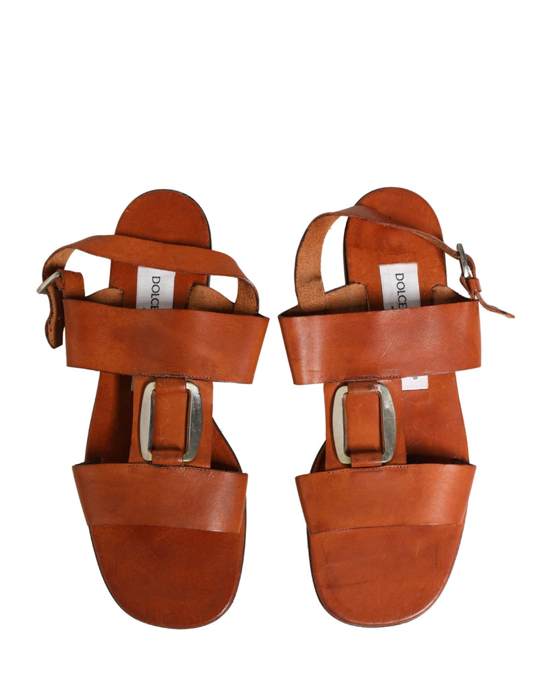 Dolce & Gabbana Brown Leather Flat Sandals - Authentic Collaboration