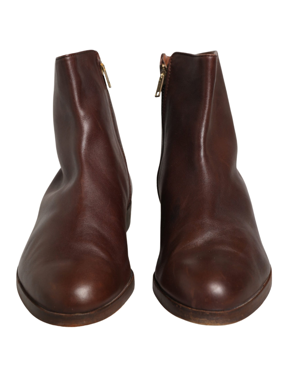 Dolce & Gabbana Brown Leather Flats Biker Ankle Boots