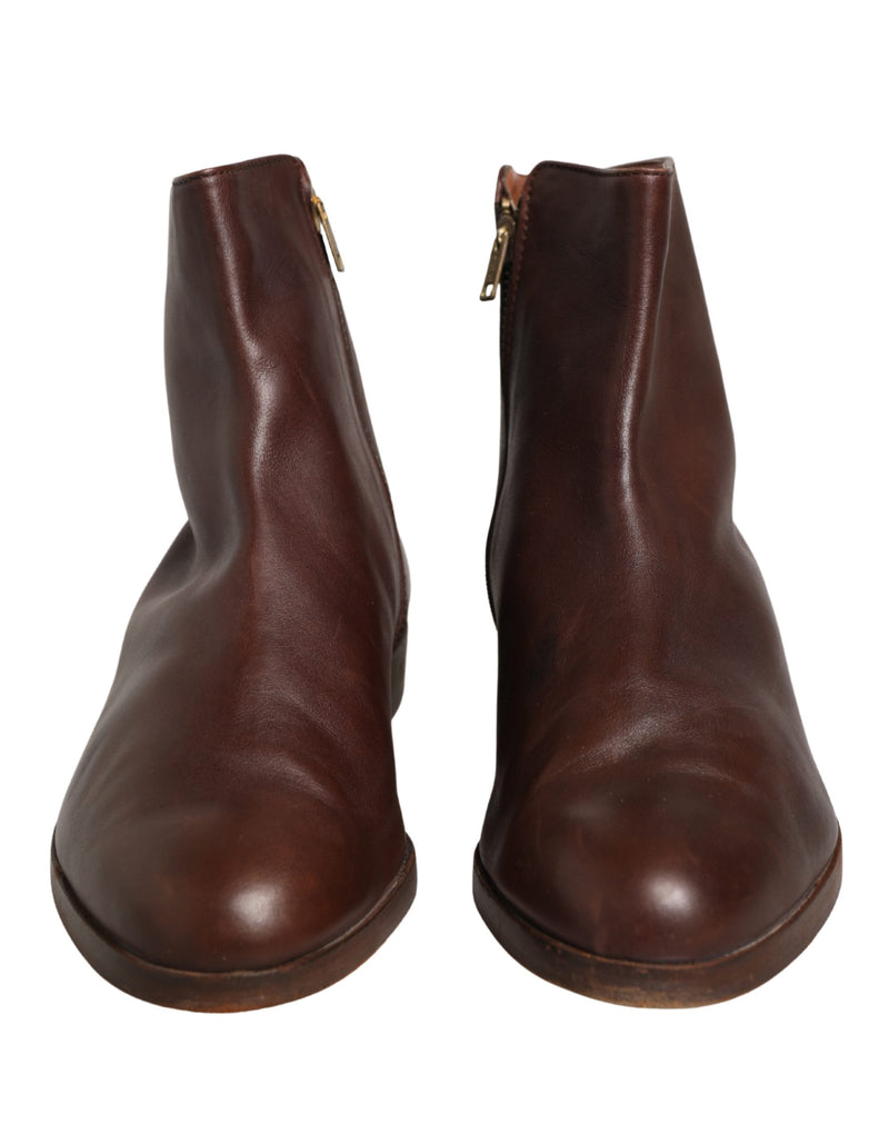 Dolce & Gabbana Brown Leather Flats Biker Ankle Boots